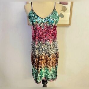 New Express Rainbow Sequin Party Cocktail Designer New Years Dress Size Small S